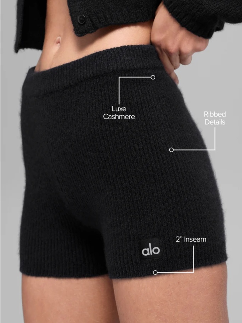 ALO Yoga Luxe Cashmere Ribbed Shorts — Black